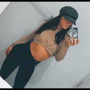 Beige Crop Long Sleeve Top